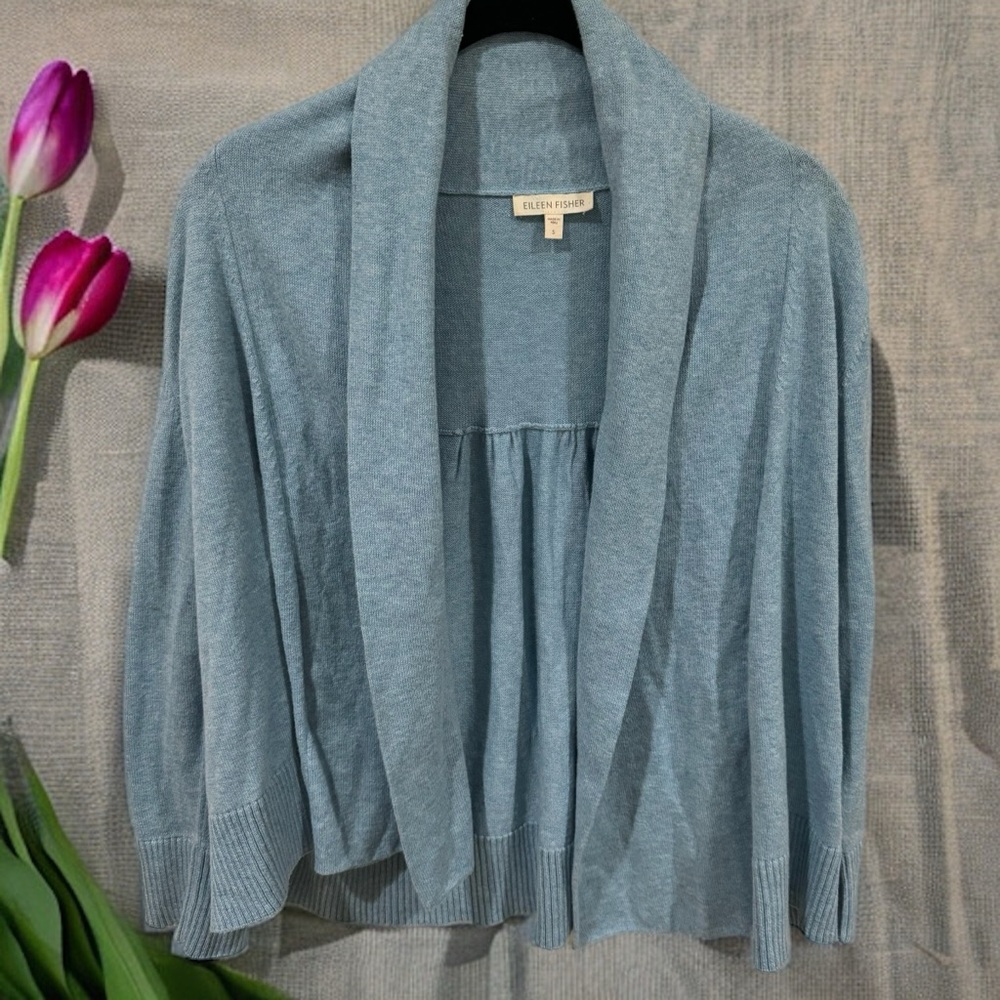 Eileen Fisher Blue 100% Organic Cotton Cardigan Size S